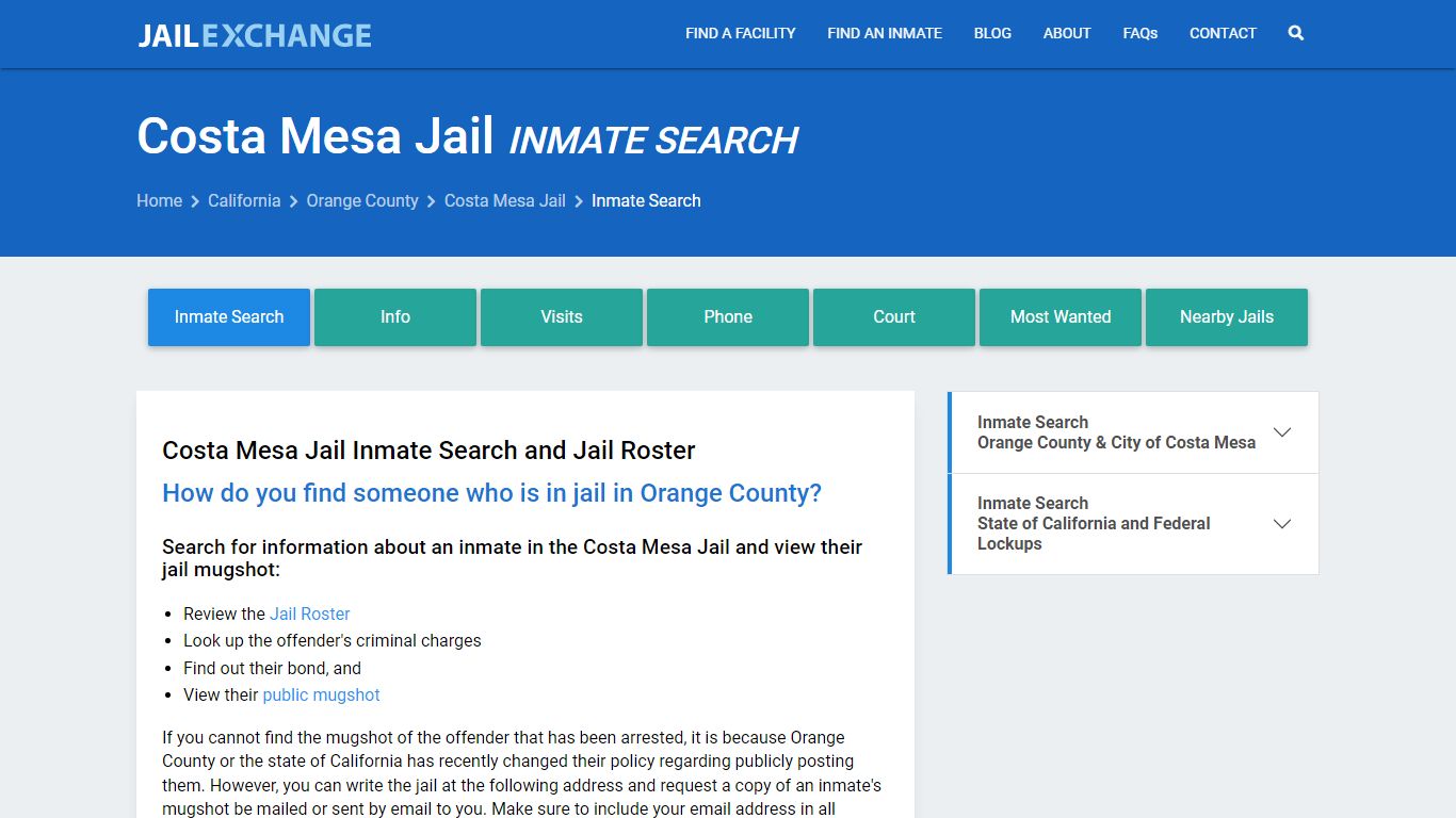 Inmate Search: Roster & Mugshots - Costa Mesa Jail, CA