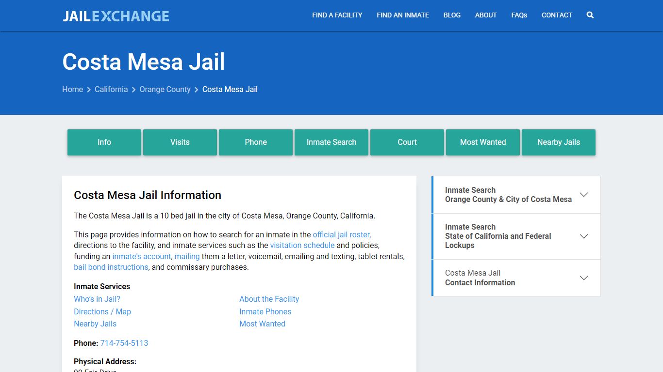 Costa Mesa Jail, CA Inmate Search, Information